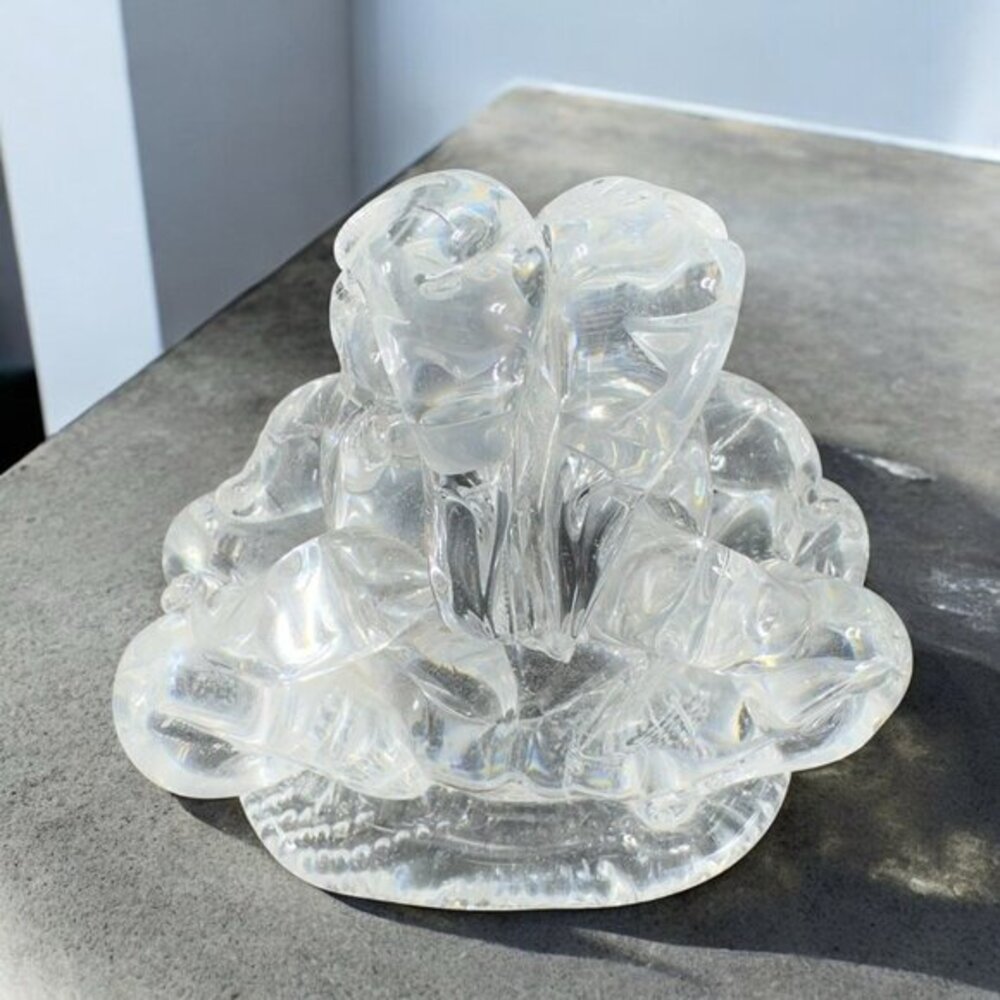 Vintage Clear Hand Blown Venetian Glass Figurine People Sitting‎ Sculpture Italy